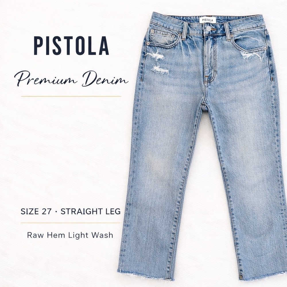 Pistola Light Wash Raw Hem Straight Leg Jeans Size 27